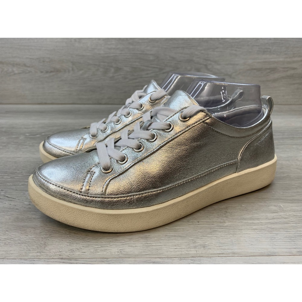 Vionic Winny Women's Silver Metallic Leather Lace Up Sneakers  7 Comfort Shoes - Picture 3 of 11